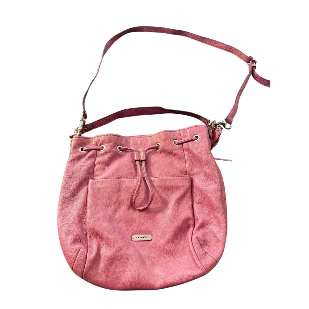 Coach Avery Rose Pink Pebbled Leather Drawstring Bucket Bag Crossbody F27003